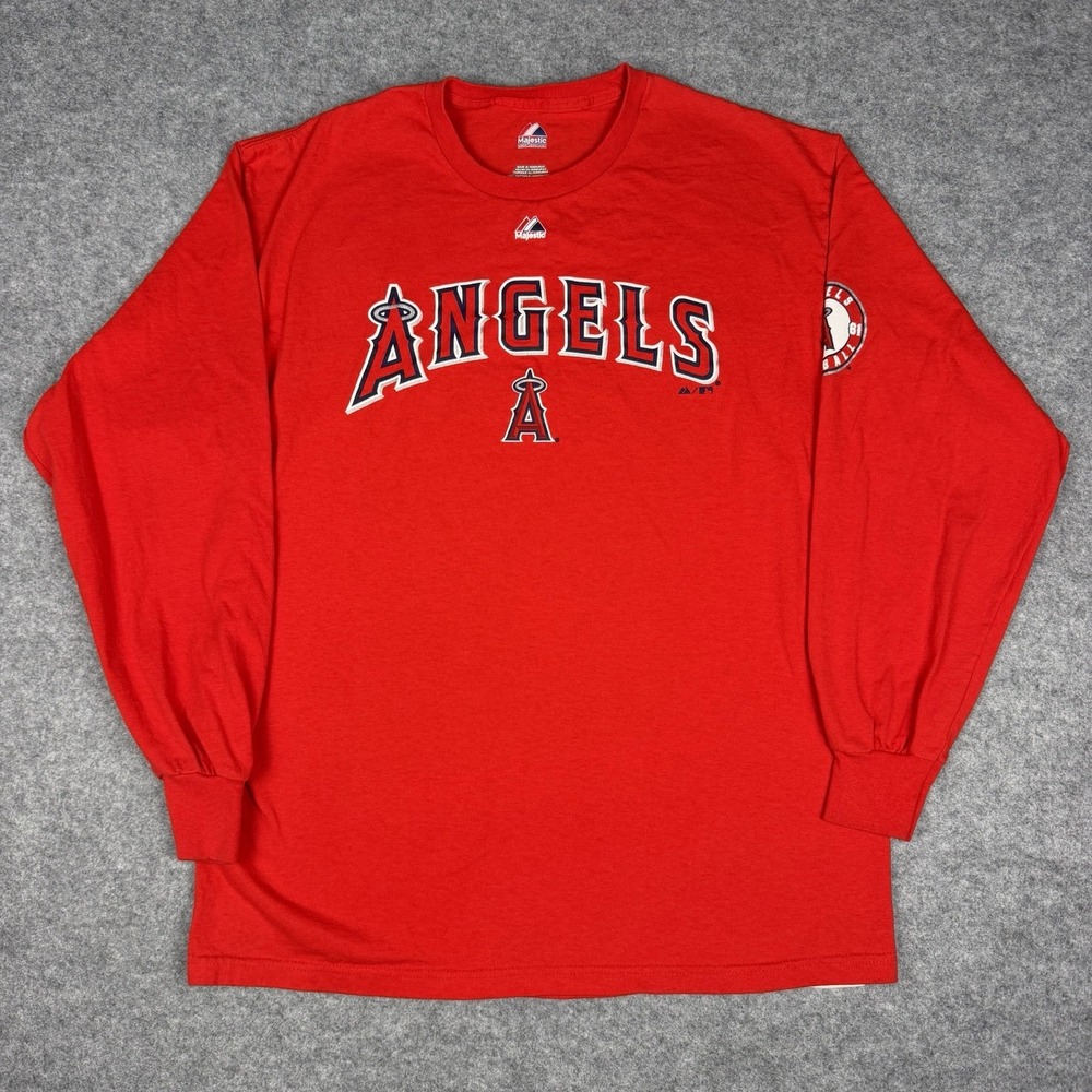 Majestic LA Angels MLB Long Sleeve Red Graphic T Shirt Mens Large L Vtg
